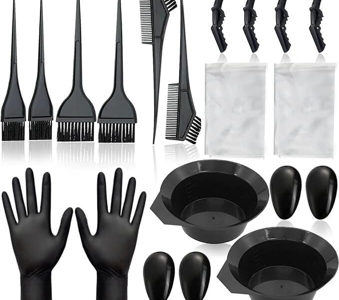 20 Pcs Hair Dye Brush and Bowl Set, Hair Dye Coloring Kit, Hair Coloring Bleaching, Hair Dye Tools for DIY Salon. Hair Tinting Bowl/Dye Brush/Ear Cover/Gloves/Tint Comb, $6.99