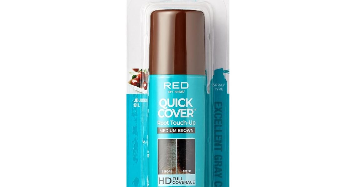 Red by Kiss Quick Cover Root Touch-Up Spray, Waterproof & Smudge-Proof Gray Coverage, Quick-Dry Formula with Jojoba Oil, Lightweight & Travel-Friendly (Medium Brown, 2oz), $6.99