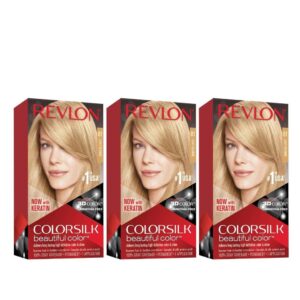 Revlon Colorsilk Beautiful Color, Permanent Hair Dye with Keratin, 100% Gray Coverage, Ammonia Free, 27 Light Blonde (Pack of 3), $19.98