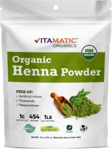 Vitamatic Certified USDA Organic Henna Powder 1 Pound (16 Ounce), $12.99
