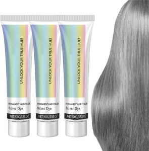 2-in-1 Natural Essence Extract Silver Hair Dye, Silver Gray Natural Hair Dye Cream, Silver Metallic Hair Dye, Fashion Silver Gray Hair Dye Permanent, for Daily & Cosplayer & Party, $20.99