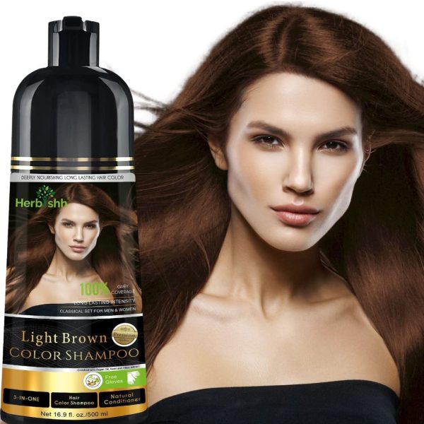 Herbishh 3-In-1 Magic Hair Dye Shampoo for Gray Hair – Light Brown, 500 Ml, Ammonia-Free, Long Lasting, Colors Hair in Minutes,Unisex, $32.99