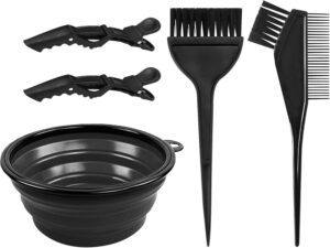 EMVANV 5 PCs Hair Dyeing Set,Hair Dye Coloring Kit Hair Bleach Kit Hair Coloring Tool with Folding Bowl Dyeing Brush Dyeing Comb and Hairpin(Black), $5.59