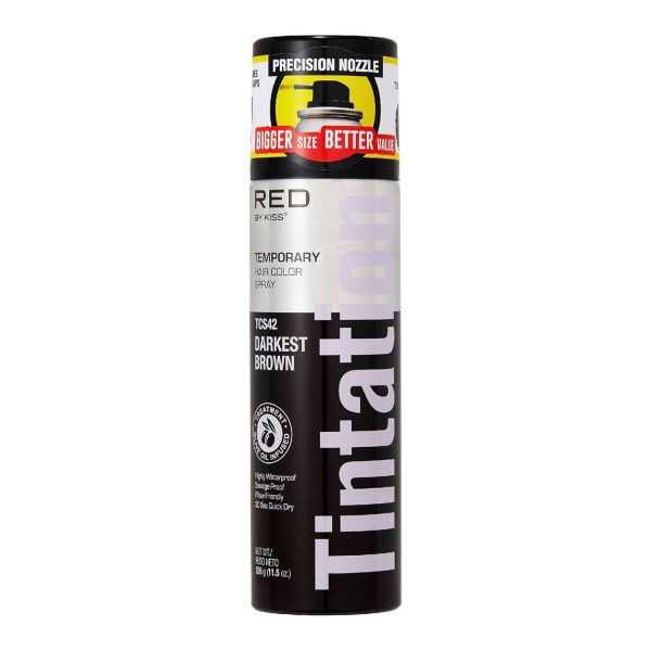 RED by Kiss Tintation Temporary Hair Color Spray, Extra Large Size, Instant Gray Root Cover Up, Water-Resistant, Smudge-Proof, Hairline & Barber Touch-Up, Quick Dry (Darkest Brown, 11.5 OZ), $14.99