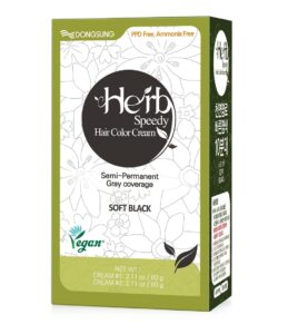 DONGSUNG Herb Speedy Color Cream (Soft Black, 1 Pack), PPD-Free Ammonia-Free Vegan Hair Dye with Sun Protection, Odorless, Gentle for Sensitive Scalp, No Eye or Scalp Irritation, $16.99