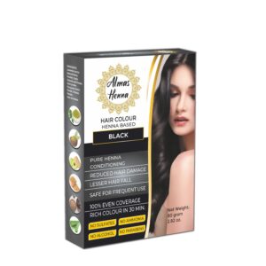 Almas Henna 80 GRAM Hair Color, 100% Organic Henna Powder Infused with Goodness of Herbs, Natural Henna Hair Dye For Soft Shiny Hair, Black, 2.82 OUNCE, $8.99