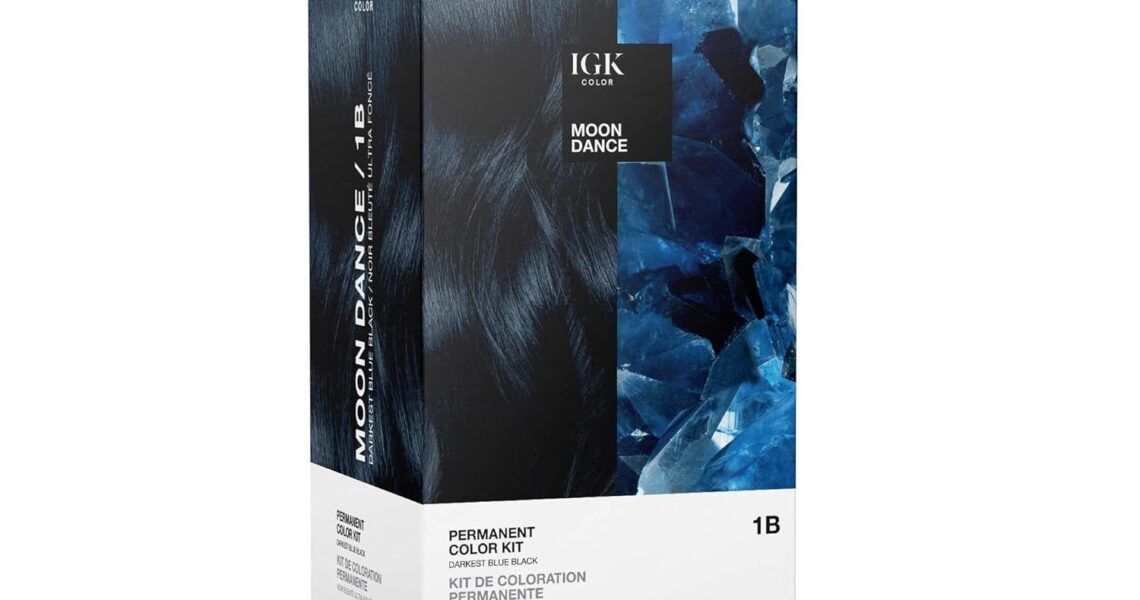 IGK Permanent Hair Color Kit | 1B Moon Dance – Darkest Blue Black |100% Gray Color Coverage + Strengthen + Shine | Ammonia Free, $28.00