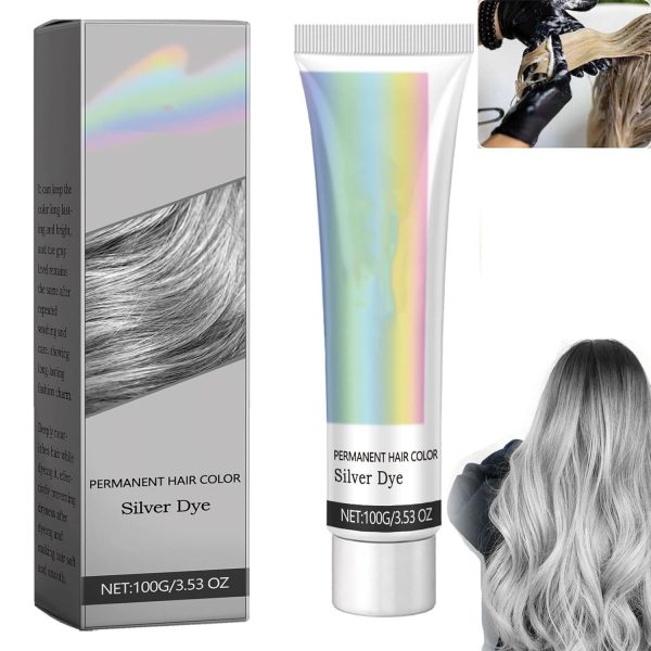 2 in 1 Natural Essence Extract Silver Hair Dye,Silver Gray Natural Hair Dye Cream,Fashion Silver Gray Hair Dye Permanent for Women Men,Long-lasting Color (1 Pcs, Silver), $7.27