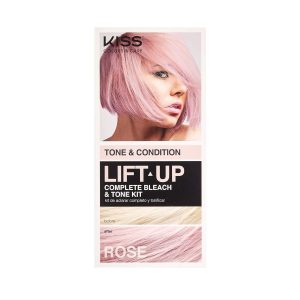 KISS Lift Up Complete Hair Bleach & Rose Pink Toner Kit, Gentle Conditioning Formula that Reduces Brassiness, Complete 6-Pc DIY Bleach Kit, ROSE, $9.99