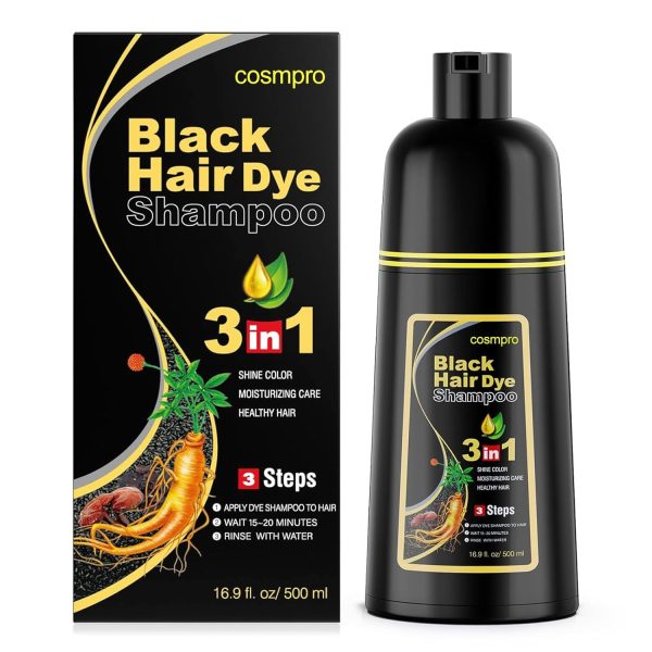 Black Hair Dye Shampoo 3 in 1 for Women/Men for Gray Coverage Instant Hair Color Shampoo Natural Herbal Semi Permanent Champu Para Cana, $22.99
