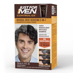 Just For Men Control GX Grey Reducing 2-in-1 Shampoo and Conditioner, Gradual Hair Color for Stronger and Healthier Hair, 4 Fl Oz - Pack of 1 (Packaging May Vary), $10.97
