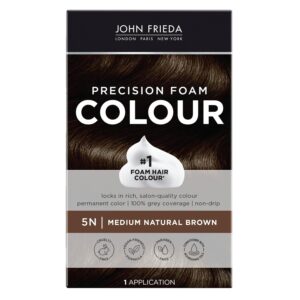 John Frieda Precision Foam Colour, Medium Natural Brown 5N, Full-coverage Hair Color Kit, Anti-Fade Gray Coverage, Deep Color Saturation Hair Dye, 1 Application, $12.99