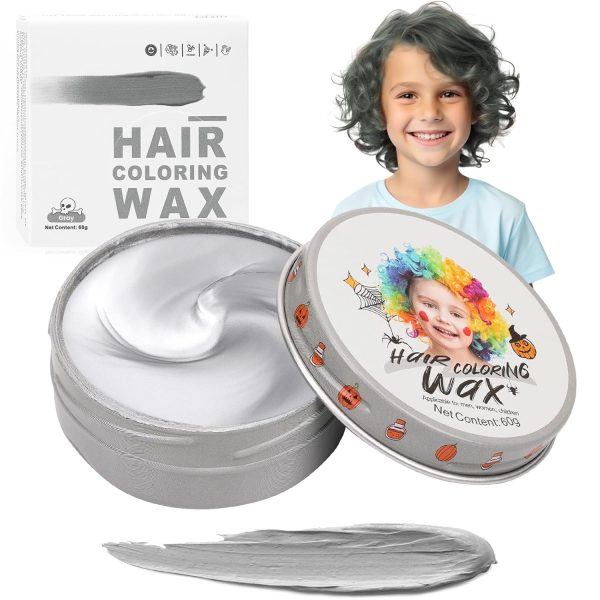 Temporary Silver Gray Hair Color Wax for Kids, Women Men Colored Hair Styling Mud, Girl Boy Teens Washable Gray Style Dye, DIY Instant Hair Coloring Gel Cream for Cosplay Halloween Children’s Day, $9.97