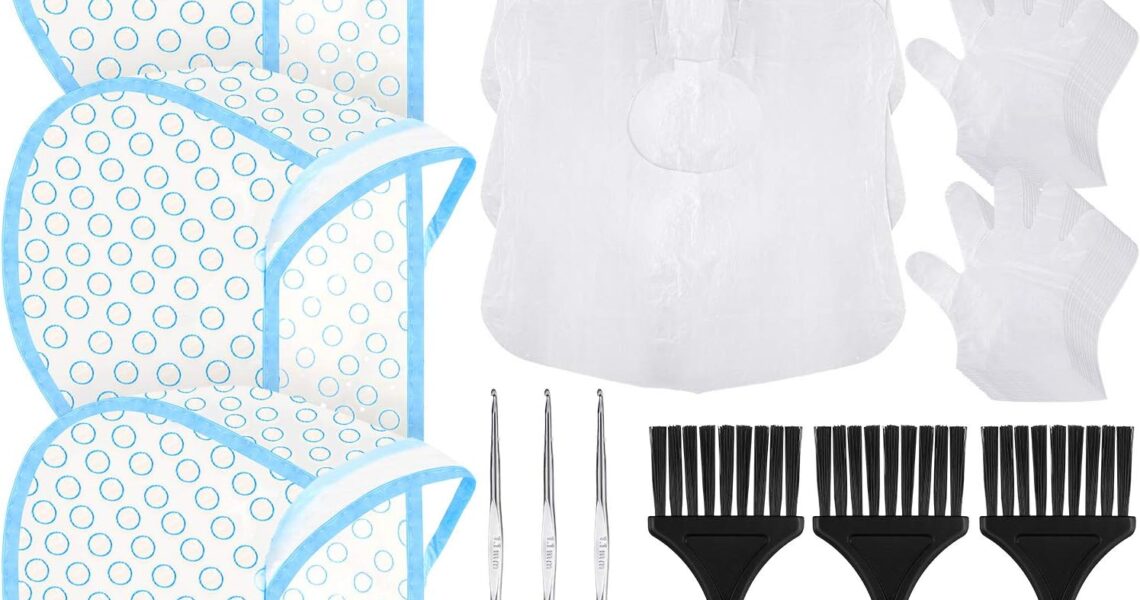 3 Sets Hair Coloring Kit, Includes PVC Hair Coloring Caps with Styling Tools, Disposable Dye Shawl, Gloves, Brushes for Dyeing(Blue), $8.99