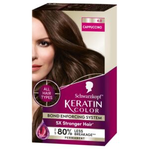 Schwarzkopf Keratin Color Permanent Hair Color, 4.0 Cappuccino, 1 Application - Professionally Inspired Permanent Hair Dye, for up to 80% Less Breakage vs Untreated Hair and up to 100% Gray Coverage, $11.97