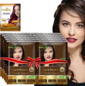 Herbishh Natural Hair Color Shampoo for Gray Hair - Argan Hair Mask, Travel Size, Long-Lasting Color, Ammonia-Free, 10 Pack + 1 Pack (Dark Brown), $22.99