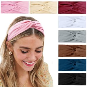 Turban Headbands for Women Boho Wide Women's Headbands for Hair Non Slip Twist Head Bands Headwraps Short Hair Stretchy Thick Fashion Hair Accessories, Solid Color, $9.98
