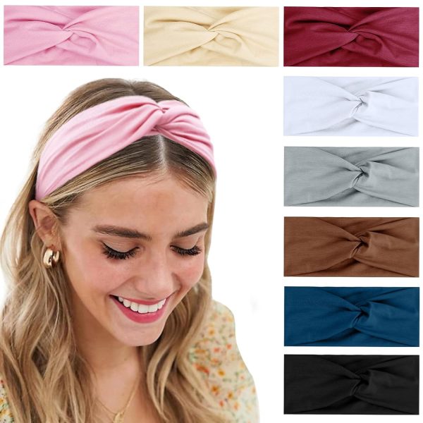 Turban Headbands for Women Boho Wide Women’s Headbands for Hair Non Slip Twist Head Bands Headwraps Short Hair Stretchy Thick Fashion Hair Accessories, Solid Color, $9.98