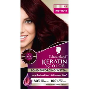 Schwarzkopf Keratin Color Permanent Hair Color, 1.8 Ruby Noir, 1 Application - Professionally Inspired Permanent Hair Dye, for up to 80% Less Breakage vs Untreated Hair and up to 100% Gray Coverage, $11.97