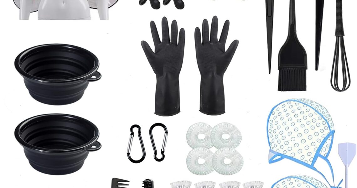 43 Pieces Pro Salon Hair Coloring Kit,Hair Dye Brush and Bowl Set,Highlighting Frosting Cap with Plastic Hooks,Dyeing Shawl,Ear Cover,Gloves,Clip for Dyeing Hair Hairdressing Tools, $17.99