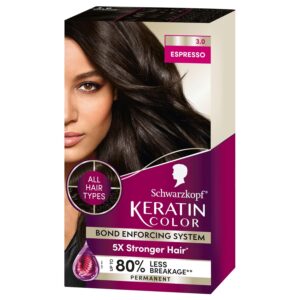 Schwarzkopf Keratin Color Permanent Hair Color, 3.0 Espresso, 1 Application - Professionally Inspired Permanent Hair Dye, for up to 80% Less Breakage vs Untreated Hair and up to 100% Gray Coverage, $13.42
