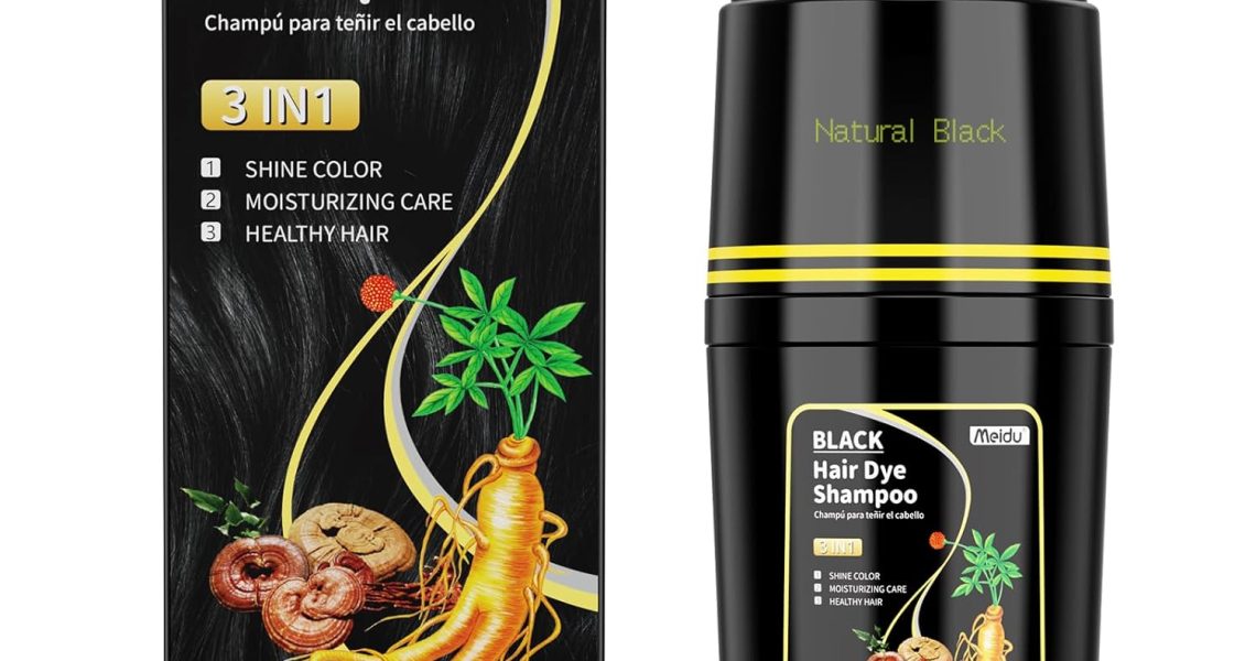 Black Hair Dye Shampoo 3 in 1, Hair Color Shampoo for Cover Grey Hair, Natural Hair Dye Shampoo with Herbal Ingredient for Men and Women (MEIDU Black), $7.99