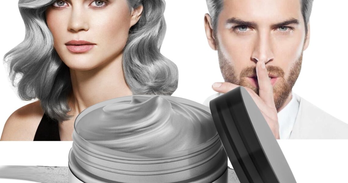 Silver Gray Temporary Hair Color Wax, Instant Natural Hairstyle Cream Dye, Grey Styling Pomadesfor Men Girls Women Youth, Disposable Coloring Mud for Party Cosplay DIY Halloween, $8.79