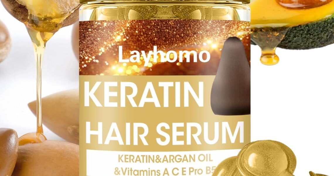 Keratin Hair Treatment Serum,60 Capsules Hair Treatment Oil for Dry Damaged Hair,Hair Oil with Keratin,Argan Oil-Leave-in Anti Frizz Conditioner with Vitamins A, C, E & B5- No Rinse for All Hair Types, $9.99