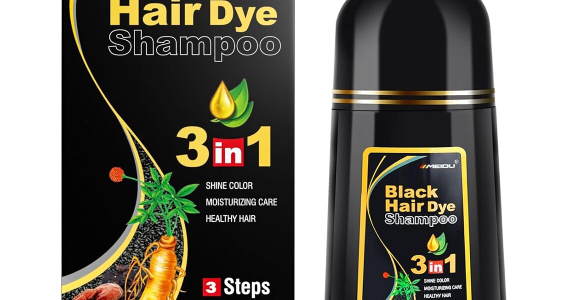 KINGMING Black Hair Dye Shampoo for Gray Coverage – 3 in 1 Herbal Instant color with 100% Cover for Women & Men (500ml), $22.99