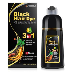KINGMING Black Hair Dye Shampoo for Gray Coverage - 3 in 1 Herbal Instant color with 100% Cover for Women & Men (500ml), $22.99