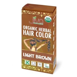Jiva Organic Light Brown Hair Dye - 100% Herbal Hair Color with Cinnamon & Henna - 100% Pure, Certified Organic Natural Hair Colorant - NO Chemicals, Kosher, Vegan, Cruelty Free 3.5 Oz (100g), $7.89