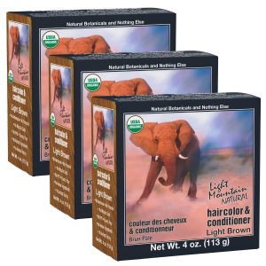 Light Mountain Henna Hair Color & Conditioner - Light Brown Hair Dye for Men/Women, Organic Henna Leaf Powder and Botanicals, Chemical-Free Semi-Permanent Hair Color, 4 Oz (Pack of 3), $22.99