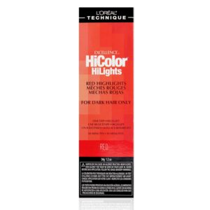 L'Oreal Technique HiColor Red HiLights Permanent Hair Color For Dark Hair - Intense Red Highlights, No Pre-Lightening Required, No-Drip Creme and Color Resists Fading, $13.60