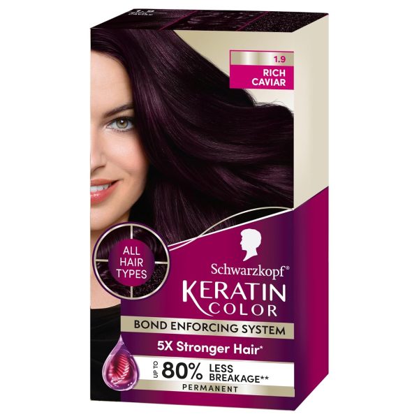 Schwarzkopf Keratin Color Permanent Hair Color, 1.9 Rich Caviar, 1 Application – Professionally Inspired Permanent Hair Dye, for up to 80% Less Breakage vs Untreated Hair and up to 100% Gray Coverage, $11.97