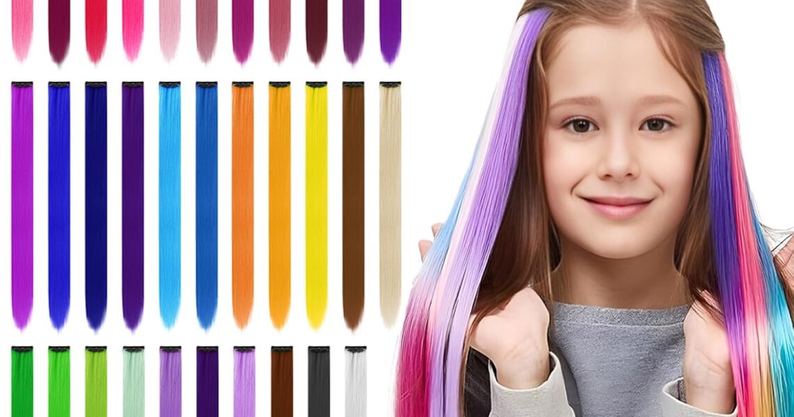 32 PCS Clip in Colored Hair Extensions for Kids, 20 Inches Rainbow Long Straight Hairpieces Synthetic,BEAHOT Hair Extensions-Pretty Gift for Cosplay Dress Up Fashion Party Birthday32 Colors), $11.99