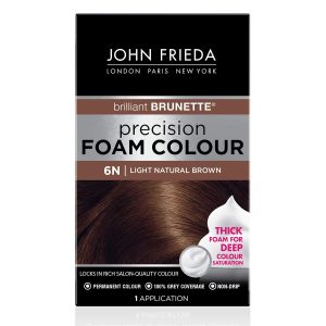 John Frieda Precision Foam Colour, Light Natural Brown 6N, Full-Coverage Hair Color Kit, Anti-Fade Gray Coverage, Deep Color Saturation Hair Dye, 1 Application, $12.99