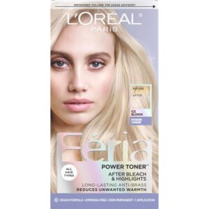 L'Oreal Paris Feria Long-Lasting Anti Brass Power Hair Toner, Ammonia Free Demi Permanent Hair Color, Ice Blonde Hair Toner, 1 Application, $12.99