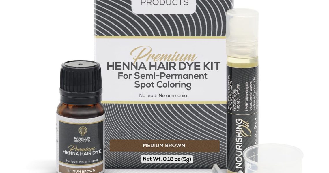 Parallel Products Spot Color Henna Kit – Henna Hair Dye – 5 grams – Tint for Professional Spot Coloring – With Nourishing Oil, Mixing Dish and Application Brush – Root Touch Up (Medium Brown), $18.97