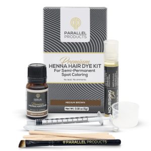Parallel Products Spot Color Henna Kit - Henna Hair Dye - 5 grams - Tint for Professional Spot Coloring - With Nourishing Oil, Mixing Dish and Application Brush - Root Touch Up (Medium Brown), $18.97