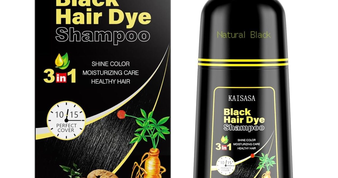 KINGMING Black Hair Dye Shampoo 3 in 1 for Gray Hair, Hair Color Shampoo for Women Men Grey Hair Coverage, Herbal Ingredients Champu Con Tinte Para Canas 500ml (Black)., $19.99