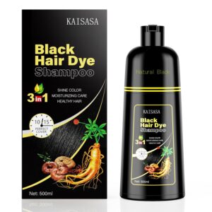 KINGMING Black Hair Dye Shampoo 3 in 1 for Gray Hair, Hair Color Shampoo for Women Men Grey Hair Coverage, Herbal Ingredients Champu Con Tinte Para Canas 500ml (Black)., $19.99