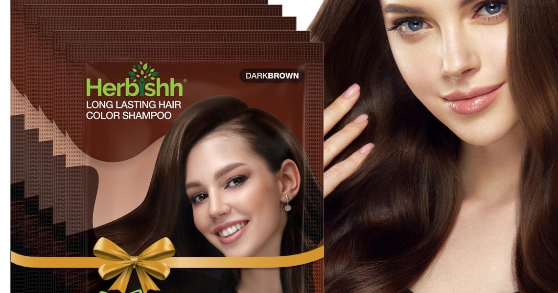 Herbishh Dark Brown Shampoo for Gray Hair, Hair Dye Shampoo 3 in 1, 100% Grey Coverage, Instant Permanent Shampoo for Men & Women, Long-lasting & Travel-friendly, Ammonia-free, 30 ml (Pack of 5), $9.99