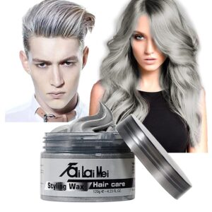 Temporary Silver Gray Hair Wax 4.23oz, Instant Hairstyle Mud Cream, Hair Pomades for Party, Cosplay, Nightclub, Masquerade, Halloween., $7.99