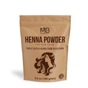 MB Herbals 100% Pure & Natural Henna Powder 100 Grams / 3.5 oz For Hair Color | For Natural Orange-Red Hair Color | Triple Sifted | No Preservatives, $5.99