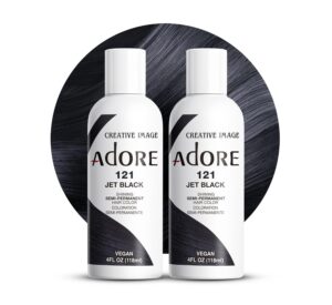 Adore Semi Permanent Hair Color - Vegan and Cruelty-Free Black Hair Dye - 4 Fl Oz - 121 Jet Black (Pack of 2), $9.56