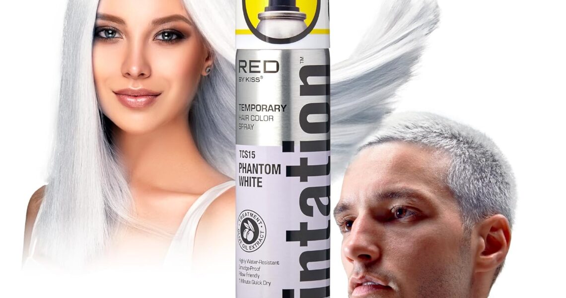 Red by Kiss Tintation Temporary Hair Color Spray 2.82oz, Quick-Dry & Smudge-Proof, Vivid Color Washable Hair Dye, Styling Spray Cosplay Halloween Birthday Party Festival (Phantom White), $8.93