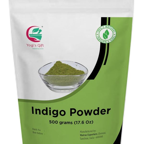 500 GRAMS | 100% Pure INDIGO POWDER for Hair (1.2LB /17.6 oz) | Ideal for Black and Dark Hair | Indigofera Tinctoria | Black Henna | Natural Hair color | Yogi’s Gift, $12.99