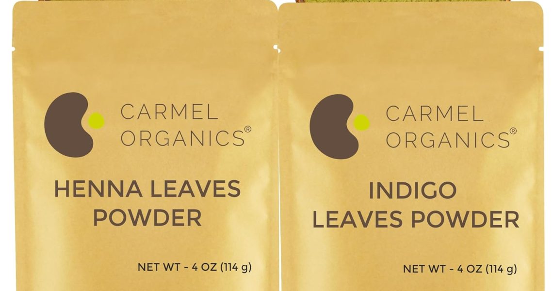 CARMEL ORGANICS Hair Color Henna & Indigo Leaves Powder Combo (4 Ounce Each) For black & Brown hair| No added colours or chemicals | Non-GMO | Pure And Natural Dried Leaves, $8.99