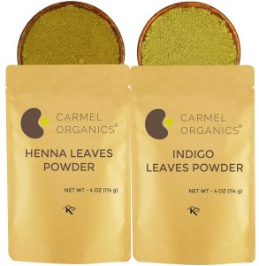 CARMEL ORGANICS Hair Color Henna & Indigo Leaves Powder Combo (4 Ounce Each) For black & Brown hair| No added colours or chemicals | Non-GMO | Pure And Natural Dried Leaves, $8.99