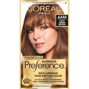 L'Oreal Paris Superior Preference Fade-Defying + Shine Permanent Hair Color, 6AM Light Amber Brown, Pack of 1, Hair Dye, $12.99